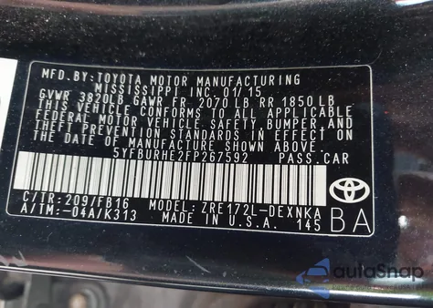 2015 Toyota Corolla Le z USA, uszkodzony, nr VIN 5YFBURHE2FP267592